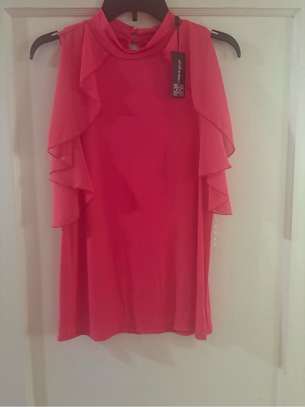 Cable & Gauge Pink Ruffle Sleeve Tank Top
